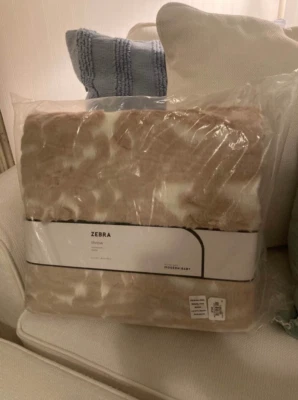 Pottery Barn Modern Baby Zebra Striped Faux Fur Throw Pale Blush 45 x 60 New - Image 1 of 4