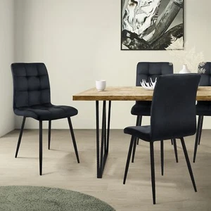 4x Sillas de comedor de terciopelo negro asiento ergonómico para salón/cocina - Imagen 1 de 7