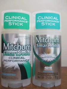 2x MITCHUM SMART SOLID 48HR Clinical Performance UNSCENTED Deodorant 2.5 oz - Picture 1 of 1