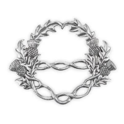 AE WILLIAMS Stunning Pewter Scottish Thistle & Celtic Knot Interlace Scarf Sash Ring