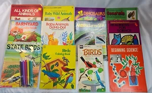 Vintage Science Animals Coloring Activity Book Lot of 12 Golden Books Birds Dino - Picture 1 of 23