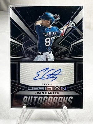 Evan Carter, 2023 Panini Chronicles Obsidian Baseball, Autographed Sports Card - Image 1 of 2