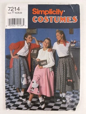 Simplicity 7214 Costume Poodle Skirt Sewing Pattern Adult Y 18-22 Uncut - Image 1 of 4