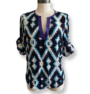 Camicia top camicetta 41 biancospino da donna taglia XS stampa geometrica manica ad alta quota - Foto 1 di 2