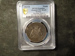 1865-B PCGS Genuine BU GERMAN STATES-BREMEN TALER SILVER COIN - Picture 1 of 5