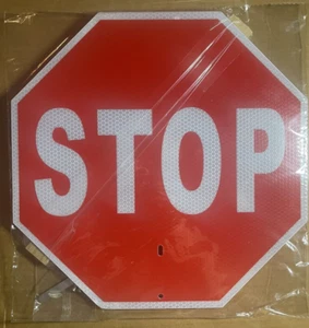 Stop Slow Sign with Bamboo Handle, 13" X 13" Double Sided - Picture 1 of 9
