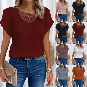 Womens Summer Holiday Blouse Tops Ladies Short Sleeve Tunic Pullover T-shirts - Picture 1 of 19