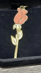 Gold Rose Enamel Keychain Pink Flower Charm Floral Bag Pendant Gift Accessory - Picture 1 of 4