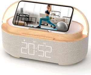 Bluetooth Speaker with Digital Alarm Clock, Wireless Charger, FM Clock Radio, Ad - Picture 1 of 12