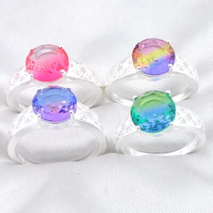 MIX 4 Pieces 1 lot Round Cut Mystic Tourmaline Gemstone Silver Ring Size 7 8 9 - Picture 1 of 2