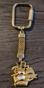 Vintage Ship Keychain Gold Metal Colour - Picture 1 of 2