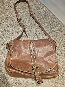 Cavalcanti Italian Brown Leather Studded Purse Crossbody Bag Saddlebag Style EUC - Picture 1 of 19