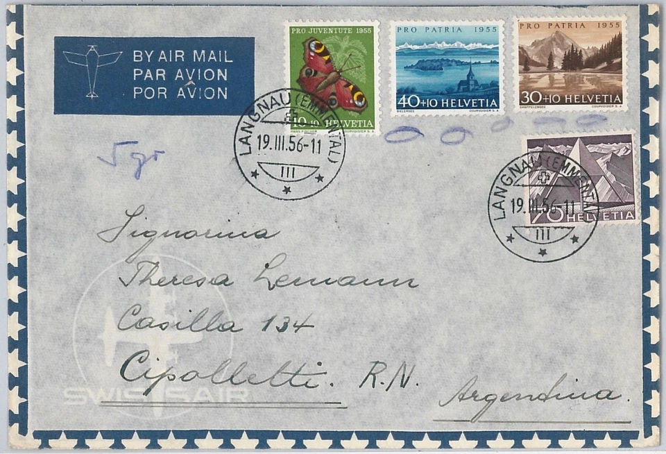 MARIPOSAS Insectos - SUIZA - HISTORIA POSTAL - CUBIERTA Pro Juventute 1956 Foto 1 de 1