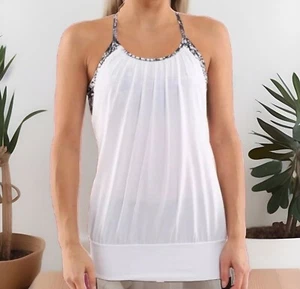 LULULEMON Tank Womens Size 4 White & Black No Limits Built-in Bra Layered Top - Picture 1 of 5