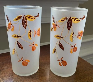 Hall AUTUMN LEAF  5 1/2" Frosted (Clear Bottom) Highball Tumblers Set of 2 - Picture 1 of 4