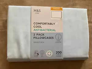 M&S 2 Pack Standard Pillowcases Powder Blue 200 count BNWT - Picture 1 of 4