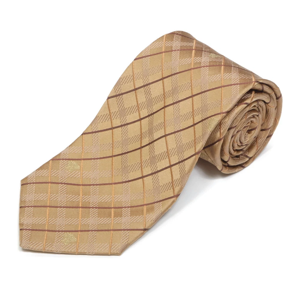 VERSACE Elegant Gold Shimmering Plaid Medusa Head Men's Silk Neck Tie - Image 1 of 4