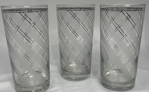 Culver Spiral Silver Stripe Clear Glass Highball Tumblers Water Glasses Set Of 3 - Picture 1 of 13