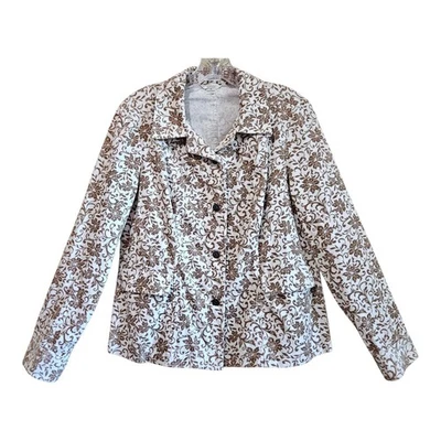 CHRISTOPHER CJ BANKS Women M Corduroy Jacket Blazer Buttons Tan White Floral 38" - Image 1 of 4