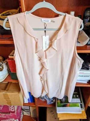 Calvin Klein Top Womens XL Mauve Pink Sleeveless Pleated Blouse Modern Essential - Image 1 of 3