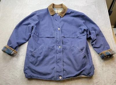 Casaco masculino vintage St Johns Bay celeiro xadrez azul médio flanela reversível - Imagem 1 de 4