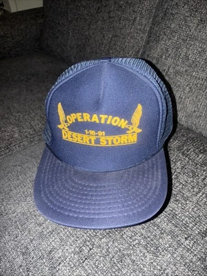 Desert Storm 1-16-1991 Mesh Truck Snapback Hat Cap USA Gulf War Vintage - Image 1 of 4