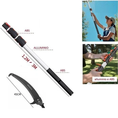 SVETTATOIO TELESCOPICO SEGA RAMI ALBERI PIANTE ALTE TAGLIARAMI SEGACCIO POTATURA - Immagine 1 di 3