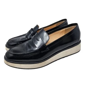 M. Gemi 37.5 Black Patent Leather Slip On Penny Loafer Platform Minimalist - Picture 1 of 7