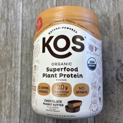 KOS органический растительный протеин порошок шоколад арахисовое масло 13,75 унций срок годности 08/2025 - Изображение 1 из 4