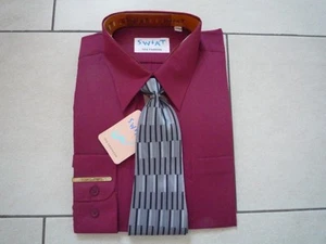 Hemd mit Krawatte und Krawattenhalter in kirschrot von TFS Fashion Gr. 40/M NEU - Bild 1 von 4