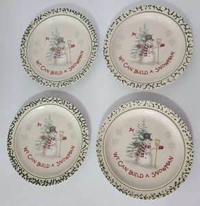 VTG Christmas We Can Build A Snowman Dinner Plates 10 1/4” Stoneware Lot of 4 - Picture 1 of 5