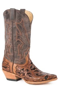 Stetson Tooled Mens Brown Leather Wicks Cowboy Boots 9 D - Picture 1 of 1