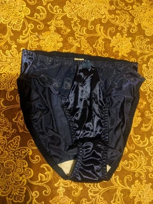 Vintage Cabernet Satin Brief Panties Size Medium Color Navy Blue  - Image 1 of 4