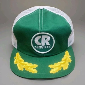 Vtg CR Services Snapback Mesh Trucker Hat Green & White USA Damaged Foam Inside - Picture 1 of 14