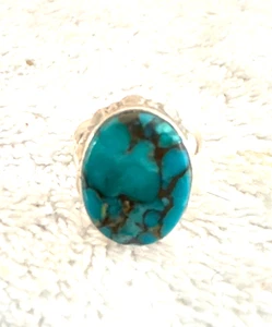 Vtg Sterling Silver SOUTHWEST STYLE SPIDERWEB OVAL Turquoise Ring SZ 5 SEE ALL! - Picture 1 of 6