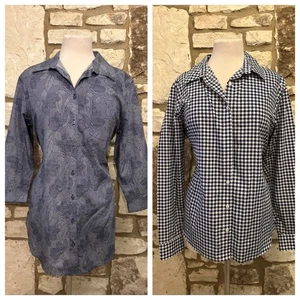 Lot 2 Women Lands' End No Iron Supima Cotton Shirts Sz 14 Blue *EUC - Bild 1 von 8