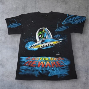 Camicia vintage anni 90 Marvin The Martian AOP grande stampa all over Looney Tunes USA - Foto 1 di 11