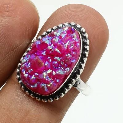 Anillo Joyería Regalo Aniversario Hecho a Mano Piedras Preciosas Druzy Titanio Rosa 8.5" PG 4960 Foto 1 de 4