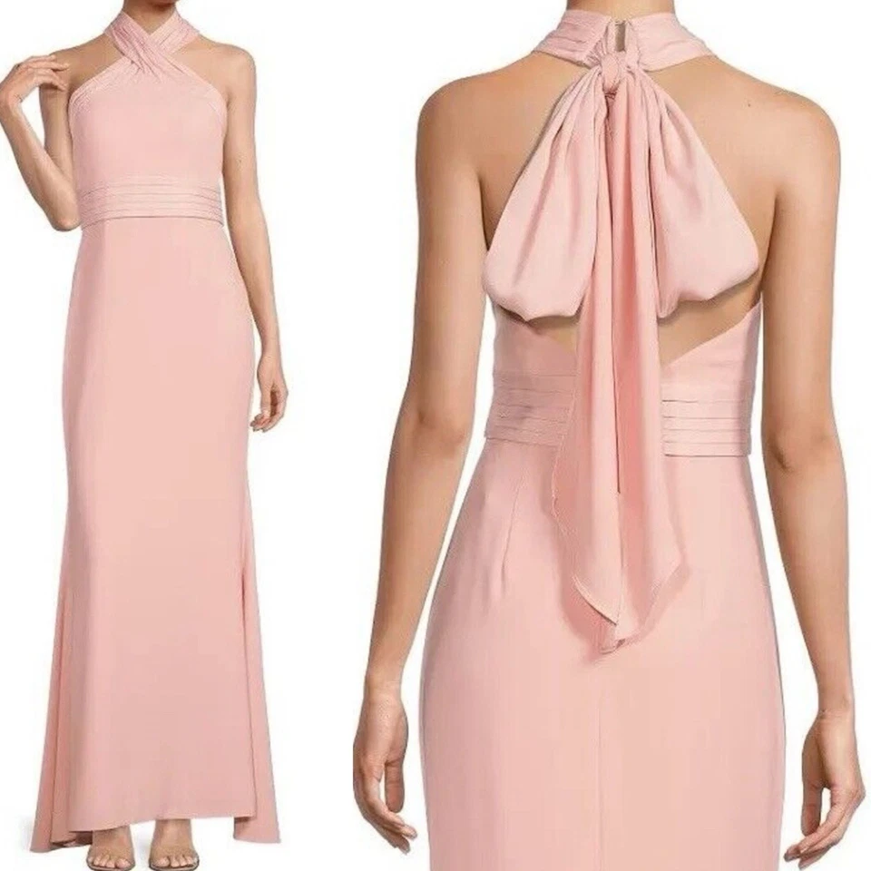 ELIZA J 腮红十字粉色浪漫吊带领礼服全新带标签 6 $228 — 第 1/3 张图片