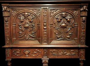 ANTIQUE FABULOUS GROTESQUE GOTHIC RENAISSANCE CUPBOARD BAR CABINET GOD EVIL MASK - Picture 1 of 24