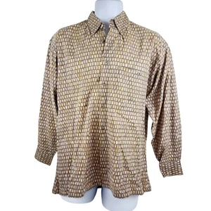 VTG Pierre Cardin Men's Medum Beige Button-Up Shirt LS Geometric Pattern - Picture 1 of 11