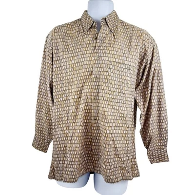 VTG Pierre Cardin Men's Medum Beige Button-Up Shirt LS Geometric Pattern - Image 1 of 4