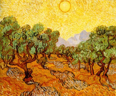 OLIVE TREES PLANTATION SUN 1889 IMPRESSIONIST PAINTING BY VINCENT VAN GOGH REPRO - Image 1 of 3