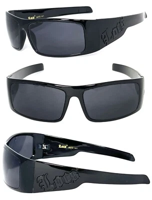 Locs Mens Cholo OG Style UV400 Biker Sunglasses LC51 Black Locs Logo - Image 1 of 4