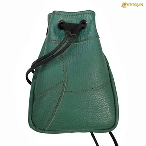 Medieval Leather Belt Pouch for Renaissance Cosplay Costume LARP Coin Bag Green - Picture 1 of 13