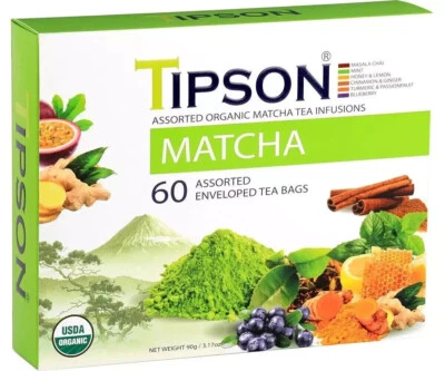 Tipson Organic MATCHA Variety Tea Sampler (60 Tea Bags), Green Tea Infusions - Image 1 of 3