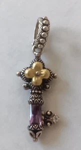 Barbara Bixby Sterling/18K Gold Amethyst Flower Key Pendant Enhancer - Picture 1 of 2