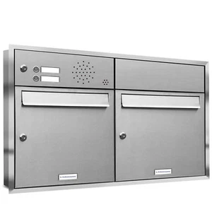 2er Premium Edelstahl Unterputz Briefkasten Anlage Klingel Postkasten Fach 2x1 - Bild 1 von 3
