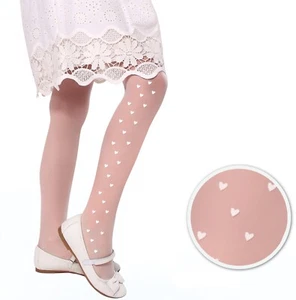 Girls Sheer Tights Hearts Pattern Flower Girl Wedding Communion Hosiery 20 DEN - Picture 1 of 1