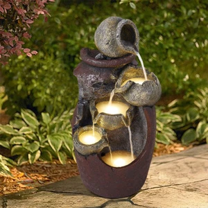 Electric Powered Garden Fountain Water Feature w/Lights In/Outdoor Statues Decor - Picture 1 of 19